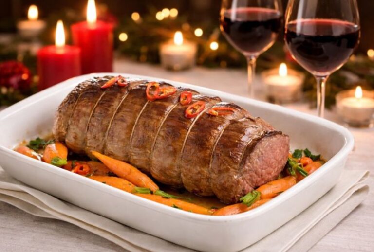 Ρολό μοσχαρίσιου φιλέτου με καρότα και κονιάκ